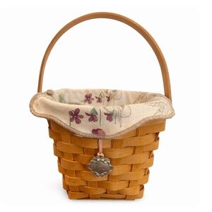 Longaberger Small Basket w Lid Liner Hope Charm Woven Wood Storage Decor 2001